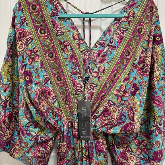 Boho Maxi Dress Long Floral Gown Deep V Front & Back with Tassel made in India - Picture 5 of 17